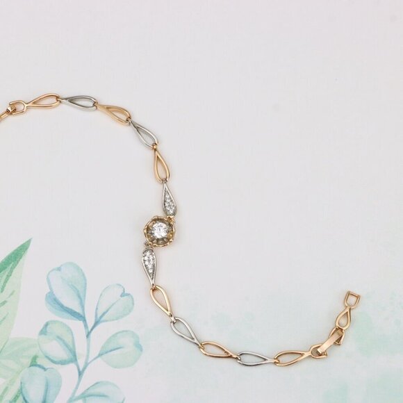 "Rose Gold and Silver Elegant Bracelet with Sparkling Center Stone, XPBL0783 - Picture 3 of 13